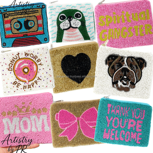 Pochette à monnaie perlée faite main, mini pochette brodée, sac personnalisé avec motif animal et texte, cadeau promotionnel tendance, avec chaîne, vente en gros - Product Image 5