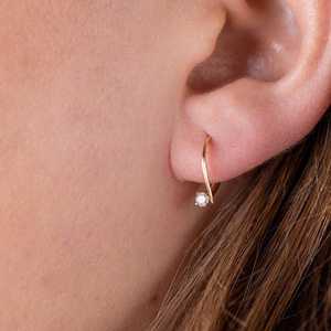 14K 18K <b>Solid</b> Custom Gold <b>Earring</b> Lab Grown Diamond Open Wire Hook Pull Through 10mm Huggie Hoop <b>Earrings</b> For Women Wholesale - Product Image 2
