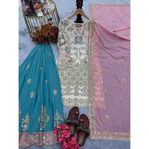 Top Plazzo y Dupatta de fiesta para mujer de diseñador para ocasiones elegantes - Product Image 1