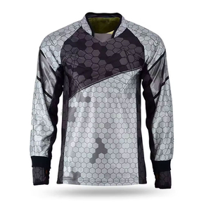 Camiseta de Paintball Sublimada Personalizada para Hombre, Manga Larga, Cuello en V, Secado Rápido, Ropa Deportiva, Camiseta de Equipo para Exteriores, Gris, Negro, Patrón Hexagonal - Product Image 1