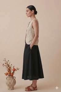 Vestido de Algodón hasta la Rodilla, Manga Larga, Cuello en V, Corte Recto, Diseño Sólido, Ropa Casual Holgada para Mujer, con Detalle de Bolsillo, para Verano - Product Image 2