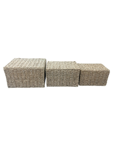 Eco-Friendly Woven Seagrass Storage Basket & Organizer <b>Box</b> with Lid Handles Flexible Design for Living Room Bedroom Bathroom - Product Image 3