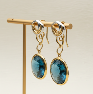 Boucles d'oreilles pendantes en labradorite naturelle ronde, 4,5 pouces (12 mm), pierres précieuses, argent sterling 925 plaqué or 18 carats - Product Image 3