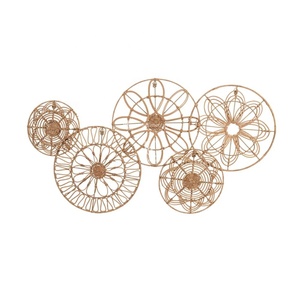 Décoration murale tendance en feuilles de jonc de mer naturelles et cercle métallique, style bohème, motif végétal, art pour salon, forme irrégulière - Product Image 4