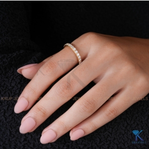 Lab-Grown Diamond Brilliant Cut Minimalist Eternity Band Solid Yellow Gold | Classic Bridal <b>Stacking</b> Wedding Anniversary <b>Ring</b> | - Product Image 6