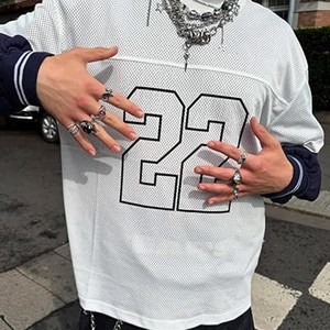 Maillot de football américain rétro en maille courte de haute qualité pour hommes et femmes, coupe oversize et carrée, en polyester, streetwear d'été - Product Image 3