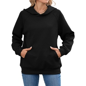 Sweat à capuche décontracté élégant pour femme, couleur unie, 100 % coton tricoté, écologique, respirant, séchage rapide, design personnalisé BD - Product Image 3