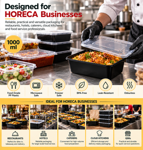 Contenedor Rectangular de Plástico PP de 1000 ml para Alimentos con Tapa Transparente, Envase de Grado Alimenticio para Llevar, para Restaurantes, Hoteles y Cocinas - Product Image 2