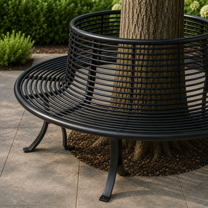 Banco circular de metal negro para árbol con asiento de listones, anillo protector de árbol, asiento de jardín, banco de parque exterior, banco redondo para árbol, banco de jardín de metal - Product Image 3