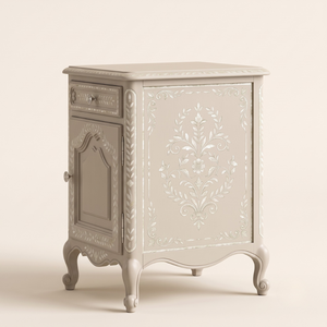 Mother of Pearl Inlay Floral Design <b>Night</b> <b>Stand</b> Bedside Table, Modern Interior Shell Inlay Nightstand for Luxury Home and Office - Product Image 4