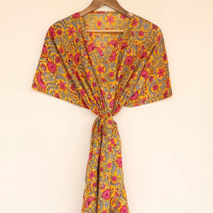 Caftán Boho de Algodón Hecho a Mano con Cordón Ajustable, Vestido de Verano para Dormir, Talla Única - Product Image 1