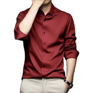 Chemise pour homme, coupe classique, manches longues, couleur unie, 100% coton, décontractée, formelle, séchage rapide, respirante, aiguille. - Product Image 3