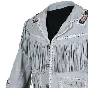 Chaqueta de cuero de gamuza estilo occidental personalizada para mujer con flecos y bordados, manga larga, cuello vuelto, para otoño. - Product Image 5