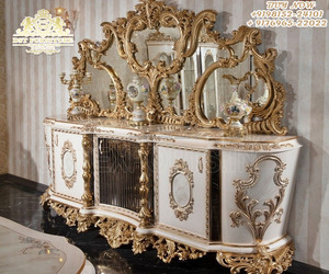Table console en teck de style français moderne avec miroir, finition métallique, design sculpté à la main, taille et couleur personnalisables - Product Image 5