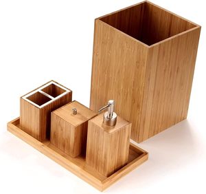 Ensemble de rangement de salle de bain moderne en bambou durable, écologique, trois pièces, avec porte-savon latéral et porte-brosse - Product Image 5