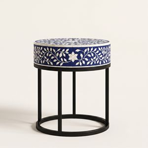 Mesita de Noche Artesanal con Incrustaciones de Hueso y Diseño Floral, Cajón con Cajónera, Mueble Indio Pulido Personalizado para Uso en Casas de Campo - Product Image 3