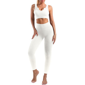 <b>Seamless</b> Yoga Set 2 Piece High Waist Crop Top & <b>Leggings</b> Solid Color Racerback Sport Wear for Women Yoga Set - Product Image 1