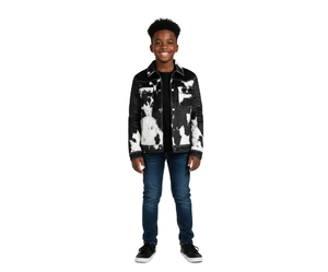 Veste en cuir véritable pour homme, imprimé vache noir et blanc, col rabattu, style western décontracté, coupe régulière, pour l'automne, imperméable - Product Image 1