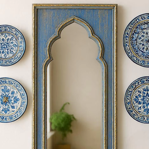 Miroir en bois rustique fait main, grand et long, arqué, sur pied et mural, pour décoration de ferme, miroir de dressing pleine longueur - Product Image 1