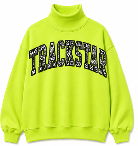เสื้อสเวตเชิ้ตคอเต่า Trackstar สีเขียวมะนาว พร้อมลายตัวอักษรแบบโมโนโครม แขนยาว สำหรับเสื้อผ้าสั่งทำขายส่ง - Product Image 1