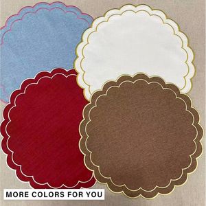 Set di 4 tovagliette in lino e cotone con ricamo floreale a festoni, 38 cm, tessuto con trama in lino naturale, lavabili in lavatrice - Product Image 2