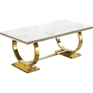 Table à manger rectangulaire moderne avec plateau en marbre et pieds en métal doré, 4 places, meubles pour la maison - Product Image 3