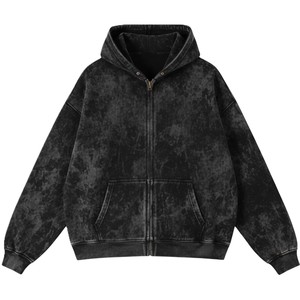 Men's Oversized Hooded Zip-Up Fleece Sweatshirt Solid Color Pocket Design Casual Autumn Wear Anti-Pilling Washed Knitted - Product Image 1