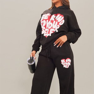 <span class=keywords><strong>Felpa</strong></span> con Cappuccio <span class=keywords><strong>Nera</strong></span> <span class=keywords><strong>da</strong></span> Donna, Manica Lunga, Spalle Scivolate, con Stampa Grafica 'Be Kind To Your Self' e Cuore Rosso, Casual - Product Image 3