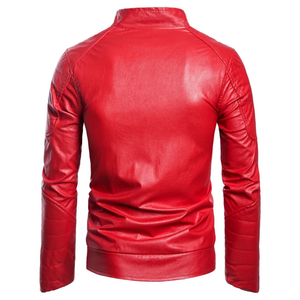 MEN’S QUILTED PU <b>LEATHER</b> <b>JACKET</b> WITH STAND COLLAR ZIPPER CLOSURE SLIM FIT SIDE POCKETS CASUAL STREETWEAR MODERN DESIGN - Product Image 4