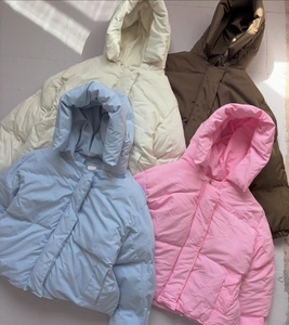 Hooded Puffer Jacket Short Length <b>Thick</b> Quilted <b>Winter</b> <b>Coat</b> With Front Pocket Zipper Closure Unisex Casual Style Solid Color - Product Image 1