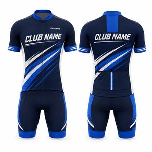 Ensemble de maillot de cyclisme unisexe personnalisé MEGAMAPLE, bleu marine et blanc, impression numérique, respirant, 100 % polyester, taille adulte, tricoté - Product Image 1