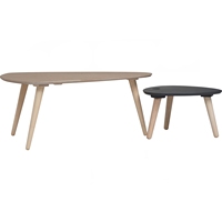 Juego de 2 mesas de centro nido de estilo escandinavo moderno, duradero, plegable, para sala de estar, con cubiertas blancas en forma de guijarro, de madera maciza.