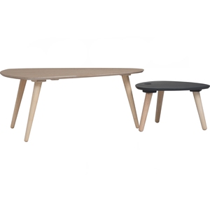 Scandinavian Modern Living Room White Wash Nested Coffee <b>Table</b> Set of 2 with Pebble-Shaped <b>Tops</b> and <b>Solid</b> <b>Wood</b> Tripod Legs for - Product Image 2