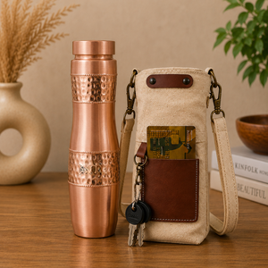 Bouteille d'eau artisanale en cuivre pur à double bandage martelé, idéale pour la maison, les voyages et les fêtes - Product Image 6