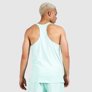 Camiseta sin mangas de algodón verde menta sólido personalizada para hombre, cuello redondo, informal, transpirable, de punto, para entrenamiento y gimnasio - Product Image 3