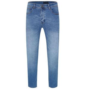 Jean en denim délavé coupe droite pour homme, taille mi-haute, fermeture boutonnée, pantalon décontracté en tissu 100 % coton tissé de poids moyen - Product Image 2