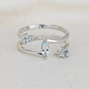 Aquamarine <b>Ring</b> <b>Adjustable</b> <b>Sterling</b> <b>Silver</b> Marquise Gemstone Jewelry For Women - Product Image 1