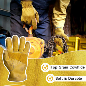 Gants d'assemblage en cuir de sécurité jaunes avec service OEM, doigts complets, respirants et paume renforcée - Product Image 4