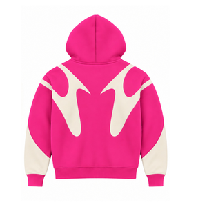 เสื้อฮู้ดซิปสีชมพูสดแบบตัดต่อสำหรับผู้ชาย สไตล์สตรีทแวร์ ซิปยาว แขนยาว ผ้าฟลีซลำลอง มีกระเป๋า - Product Image 2