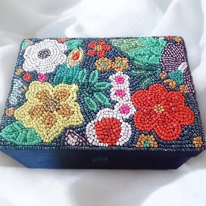 Handmade Floral beaded jewelry <b>box</b> multicolored beaded embroidery storage <b>box</b> decorated organizer special <b>gift</b> - Product Image 6