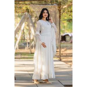 Elegante Conjunto de Vestido Anarkali con Dupatta y Pantalón para Fiestas y Eventos Nocturnos - Product Image 4
