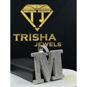 Bling Letter "M" <b>Pendant</b> Moissanite Diamond 925 Sterling <b>Silver</b> Iced Out <b>Initial</b> Hip Hop Necklace Gift Unisex By Trisha Jewels - Product Image 2