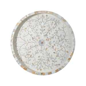New Arrival Mother Of Pearl Wood Serving <b>Tray</b> Round Shape <b>Tray</b> Premium Quality Tabletop Decorative Platter For <b>Kitchen</b> - Product Image 1