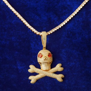 Pendentif Hip Hop Tête de Mort et Os Croisés en Argent 925, Micro-Pavé Moissanite, Yeux Rouges, Breloques Thème Homme, Pendentif Visage Horreur, Chaîne Tennis - Product Image 4