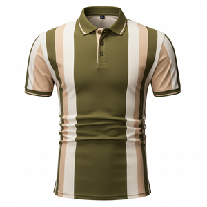 Camiseta Polo a Rayas Verticales, Algodón y Poliéster, Corte Ajustado, Manga Corta, Transpirable, Informal, de Verano, OEM - Product Image 1