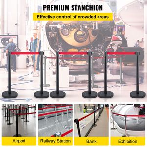 Lot de 6 poteaux de délimitation rétractables rouges de 2 m (6,6 pi) pour la gestion de foule et le contrôle d'accès - Product Image 2