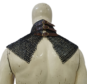 Armadura de cuello y hombros de acero dulce medieval hecha a mano, con gorgeta y avental de malla plana revetada, negra, para recreación histórica y cosplay. - Product Image 4