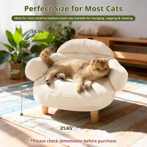 Lit pour animaux de compagnie de style canapé pour chat avec housse amovible en velours de coton, pieds en bois de pin massif, pour chats et petits chiens, blanc - Product Image 3