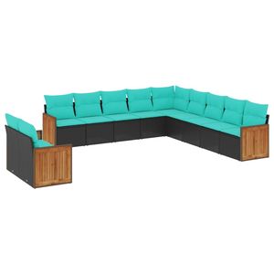 Juego de Sofás de Patio de 11 Piezas en Poliratán Negro con Cojines, Elegante Colección de Muebles para Exteriores - Product Image 2