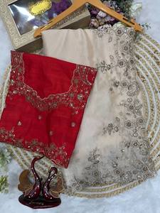 Rangoli Silk Sequin Saree Elegant Embroidery Rangoli Saree Banglori <b>Blouse</b> Party Wear Saree fabulous White saree with <b>red</b> <b>Blouse</b> - Product Image 5